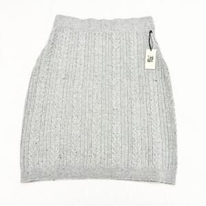 Max Studio Woven Knit Cable Pencil Skirt Heather Gray Size L